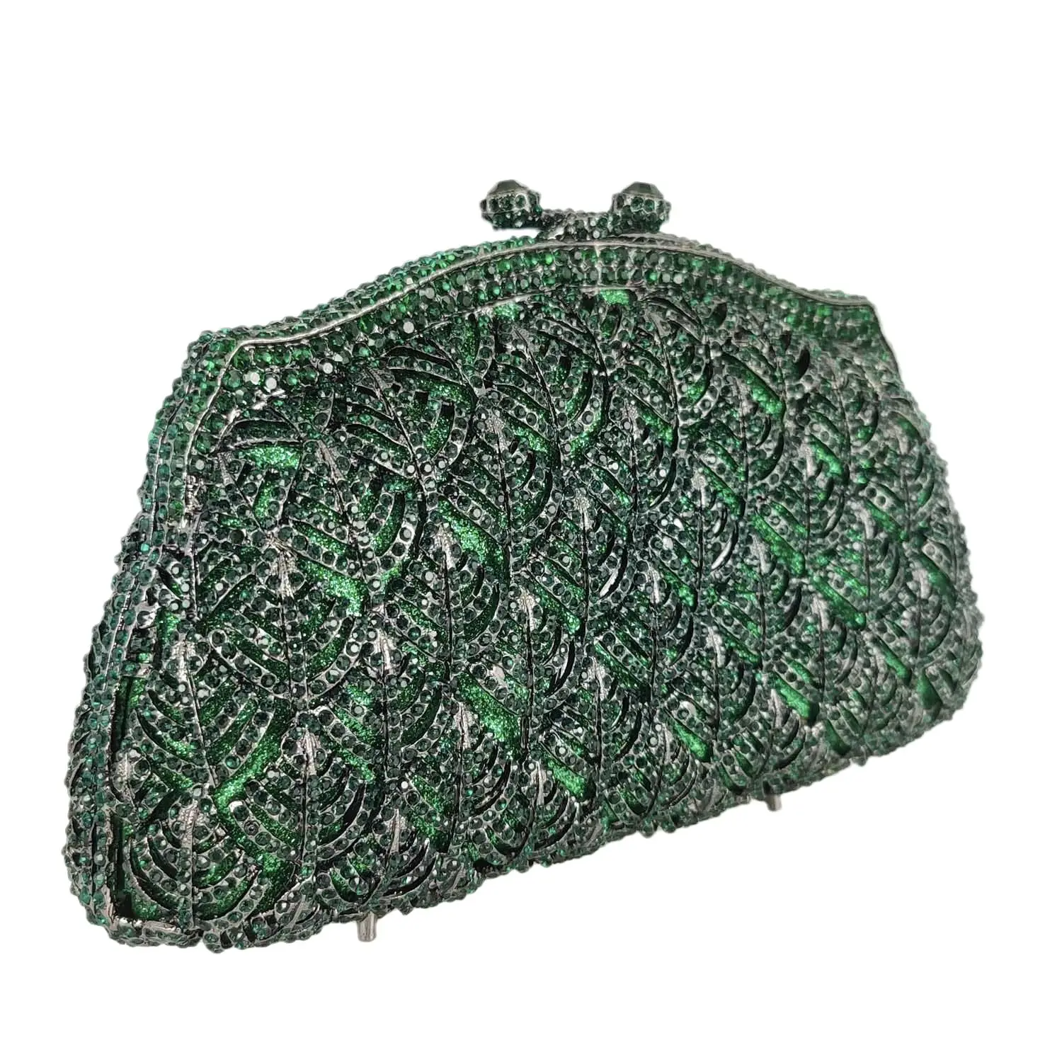 Boutique De FGG Elegant Women Emerald Green Evening Bags and Clutches Formal Dinner Diamond Handbags Wedding Rhinestone Purse