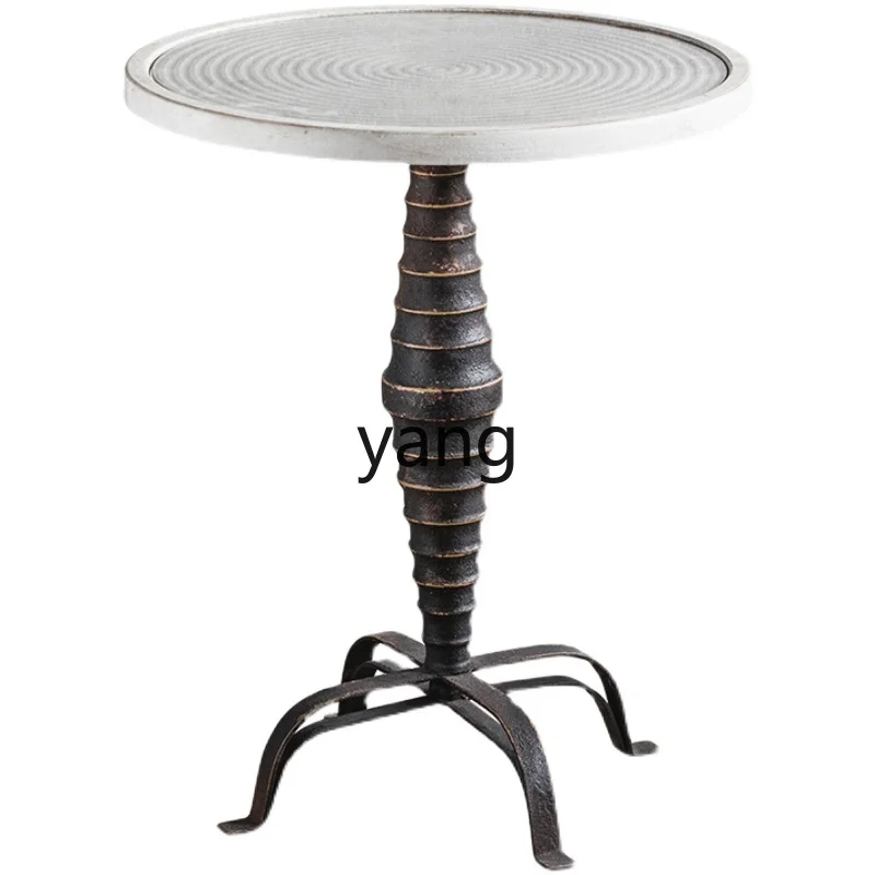 Yjq Glass Coffee Table High-Grade Light Luxury Iron round Small Size Living Room Sofa Side Table