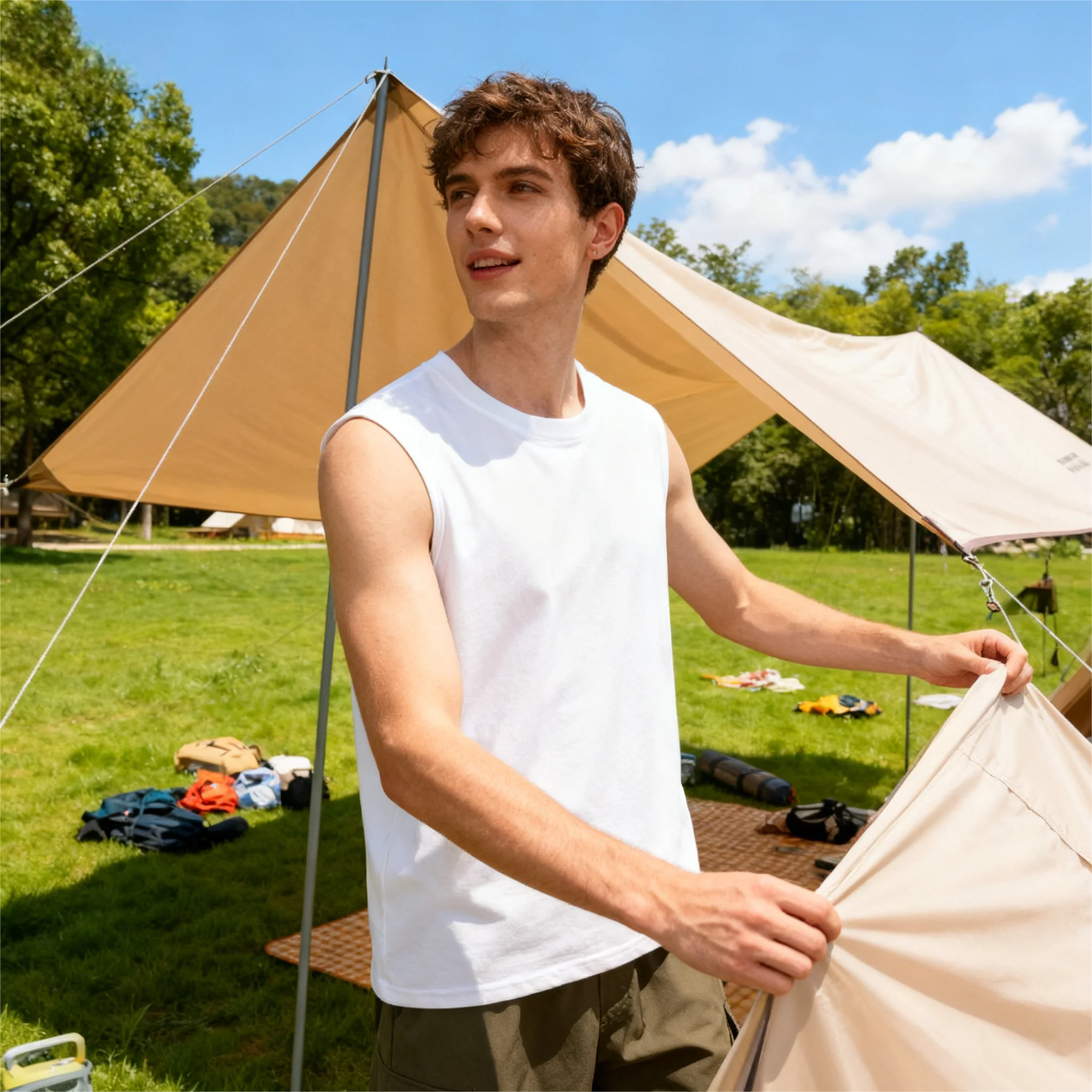 الرجال الصيف 100% القطن بلا أكمام تي شيرت رياضي التجفيف السريع تنفس تانك القمم لتشغيل التدريب ماراثون سترة لياقة بدنية #2