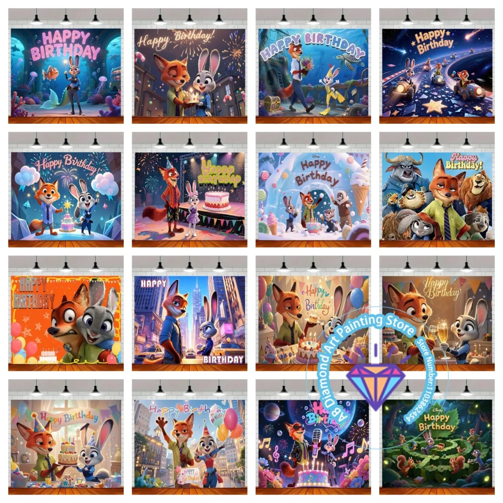 

Zootopia Judy Nick Birthday Party AB Diamond Painting Kit Square Round Diamond 5D DIY Mosaic Handmade Art Birthday Gift