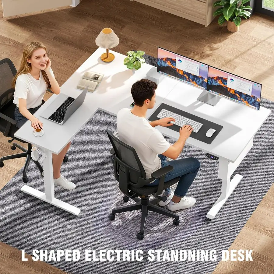 

L Shaped Electric Standing Desk,63 Inch Adjustable Height Sit to Stand Corner Desk with Memory Presets, Reversible Computer Tab