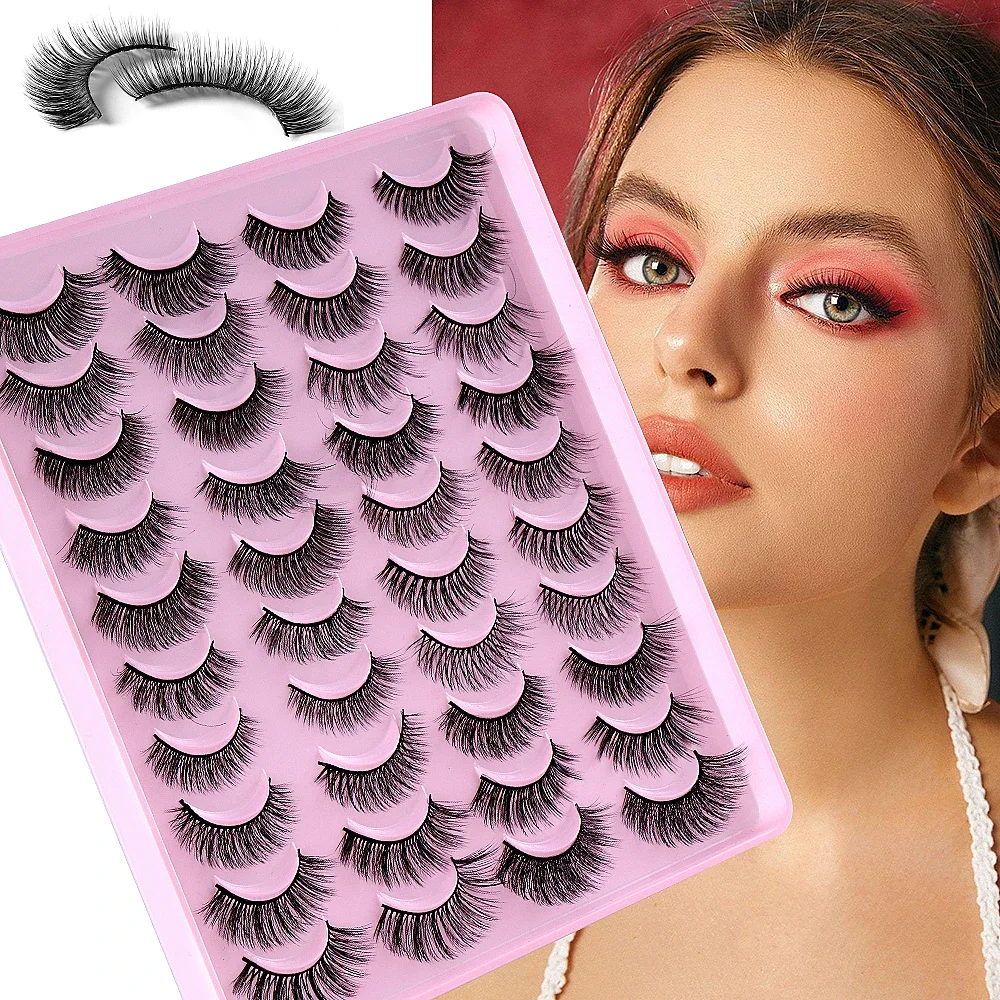 20 Pairs Fake Lashes Fluffy Soft Wispy Cross Eyelash Extension Reusable Lashes