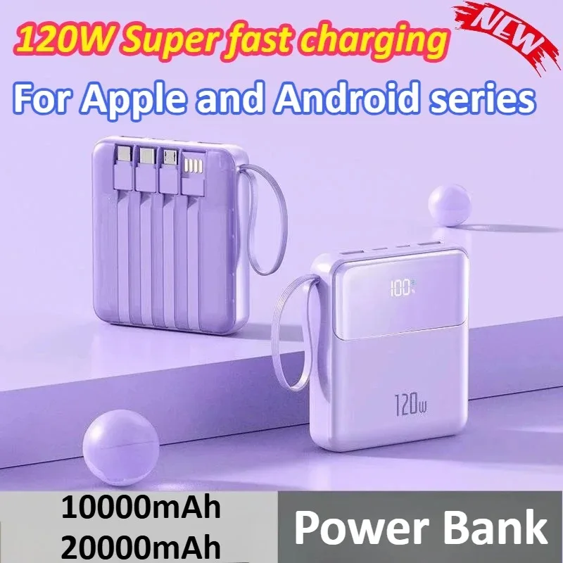 

10000mAh 20000mAh 120W Power Bank With Four Data Cables for ultra Fast Charging Suitable For iPhone For Samsung For Huawei