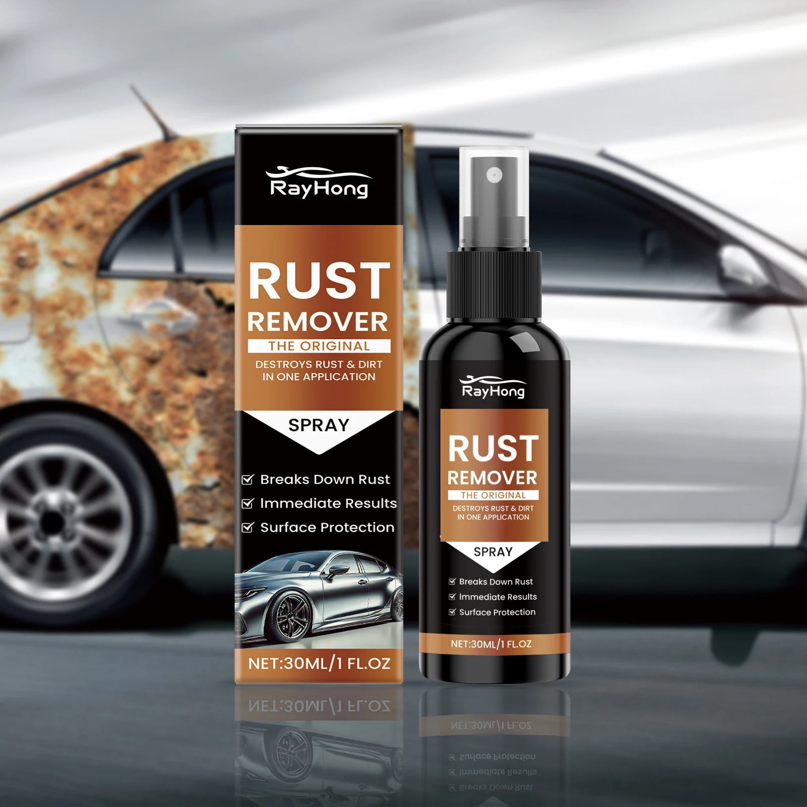 Car Rust Remover Spray, For Car Wheels & Metal Surfaces Dissolves Tire Rust Removes Rust & Dirt with Surface Cleaner