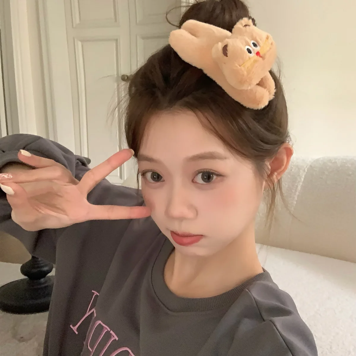1pc Plush Pudding Bear Cartoon Hairpin Female Autumn/Winter Side notch Clip Cute BB Clip Hair Clip