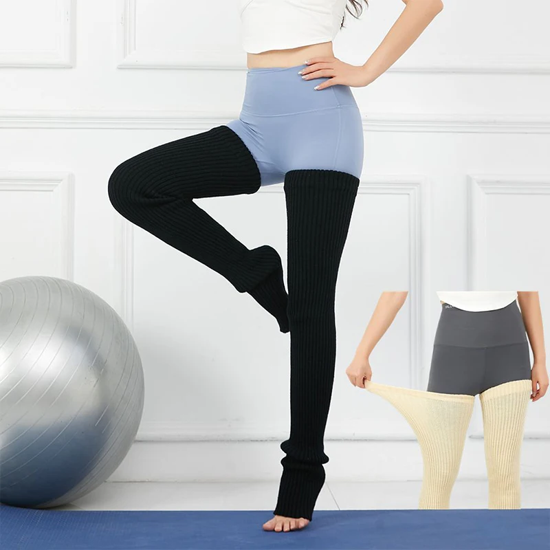 Women Dance Wool Knitted Socks Larger Ultra Elastic Winter Warm Yoga Fitness Ballet Dancing Sock Leg Warmers Over Knee Stockings