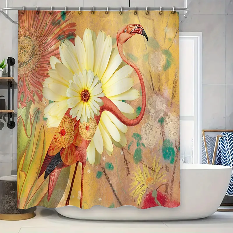 

Floral Bird Shower Curtain Nature Landscape Backdrop Botanical Print Home Decor Artistic Washroom Divider Waterproof Fabric