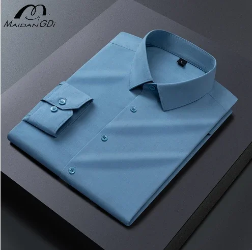 

MAIDANGDI Men's Business Shirt Ice Silk Non Ironing Solid Color Breathable High End Shirt Multi Color Large Size