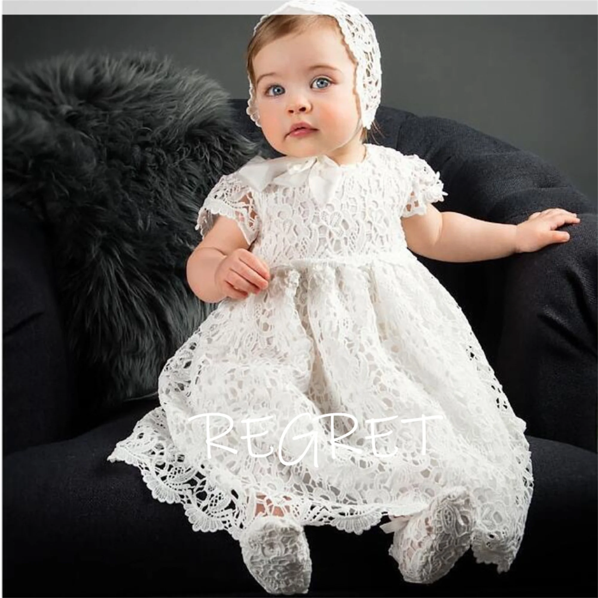 White Baby Girls Christening Gowns Dresses Newborn Baby Baptism Clothes Princess Lace 1st Year Birthday Dress