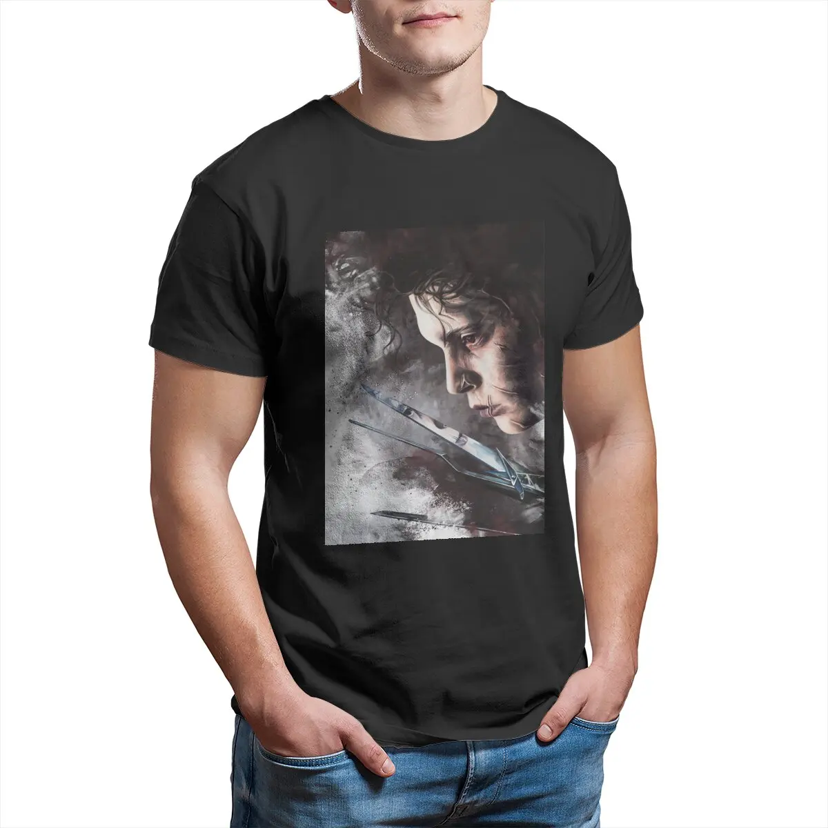 Men Edward Scissorhands T Shirt Johnny Depp Tim Burton Punk Film Cotton Tops Fashion Short Sleeve Crew Neck Tees Party T-Shirt
