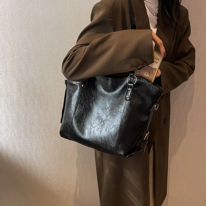 Leather Big Bag Women Handbag Trend Vintage Casual Large Capacity Tote Bag Ladies Commute Storage Hobos Shoulder Messenger Bag