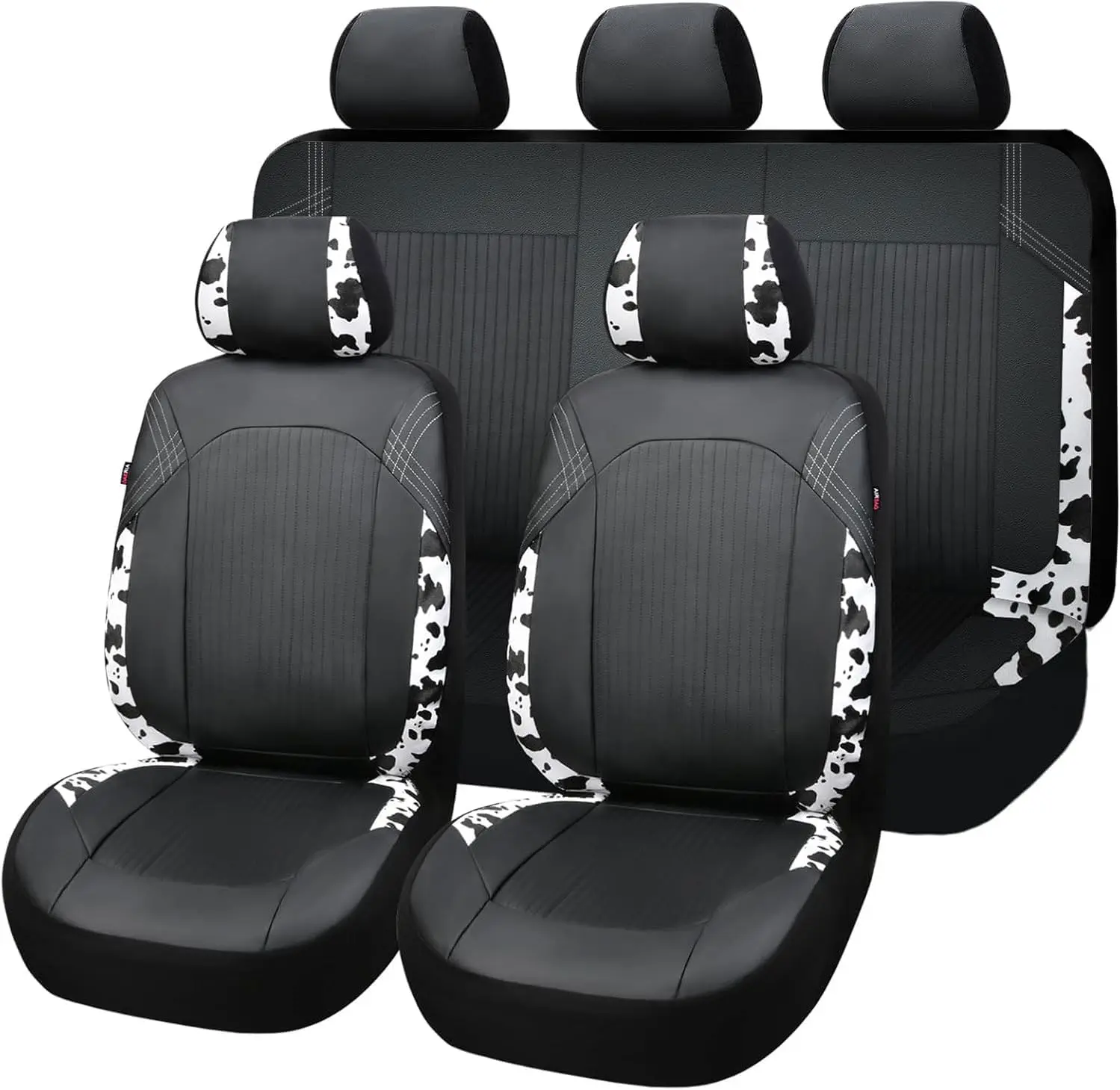 

Synthetic Leather Car Seat Covers Full Set, Black & Cow Print, Low Bucket, Cup Holder, Easy Install