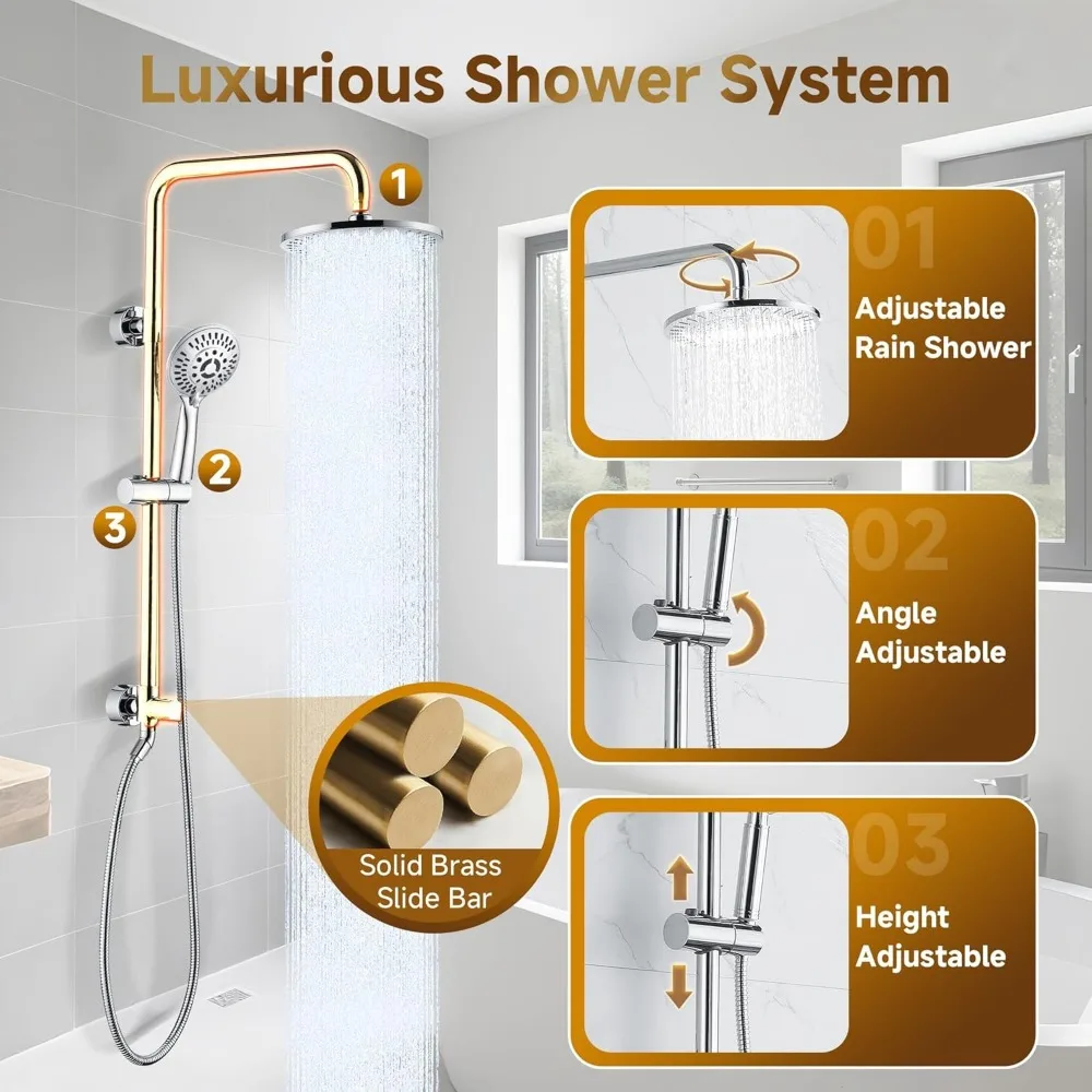 Adjustable Height Rain Shower System with 9 Inch Shower Head and Handheld Shower for Luxury Bath Experience