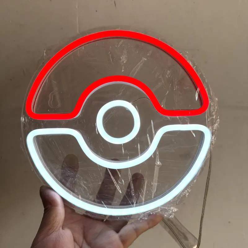Luz LED de Neón con Forma de Poké Ball, 20x20cm, Decoración de Pared Creativa con USB, Ambiente Brillante, Fondo de Pared para Sala de E-Sports, Regalo para Niños