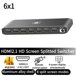 4K HDMI2.0 6 Screen Multiviewer 6x1 Switcher 6 In 1 Out HD Multi-Viewer Seamless Monitor 8 Display Modes PC Screen Divider PS4