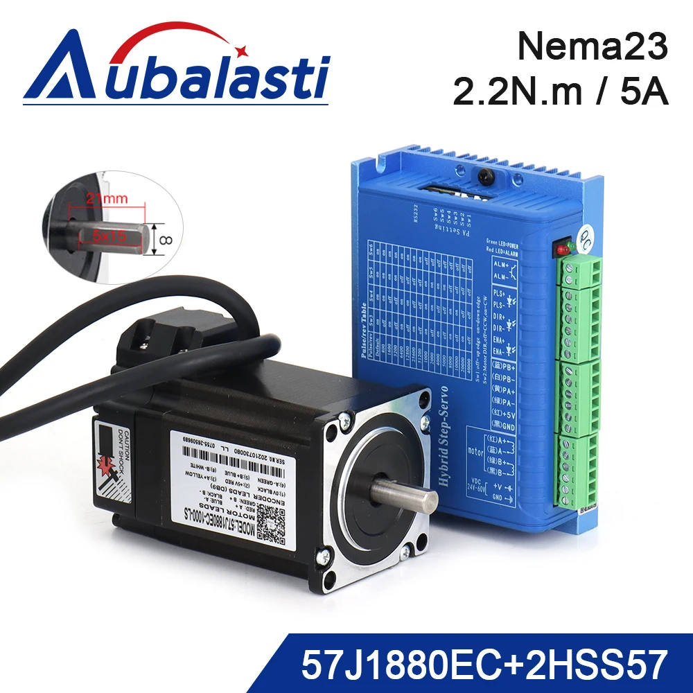 Kits de Motor Servo Híbrido de Circuito Cerrado JMC Nema23 de 2 Fases, 2.2N.m, 2000rpm, 5A, Diámetro de Eje 8mm, 2HSS57 + 57J1880EC para CNC