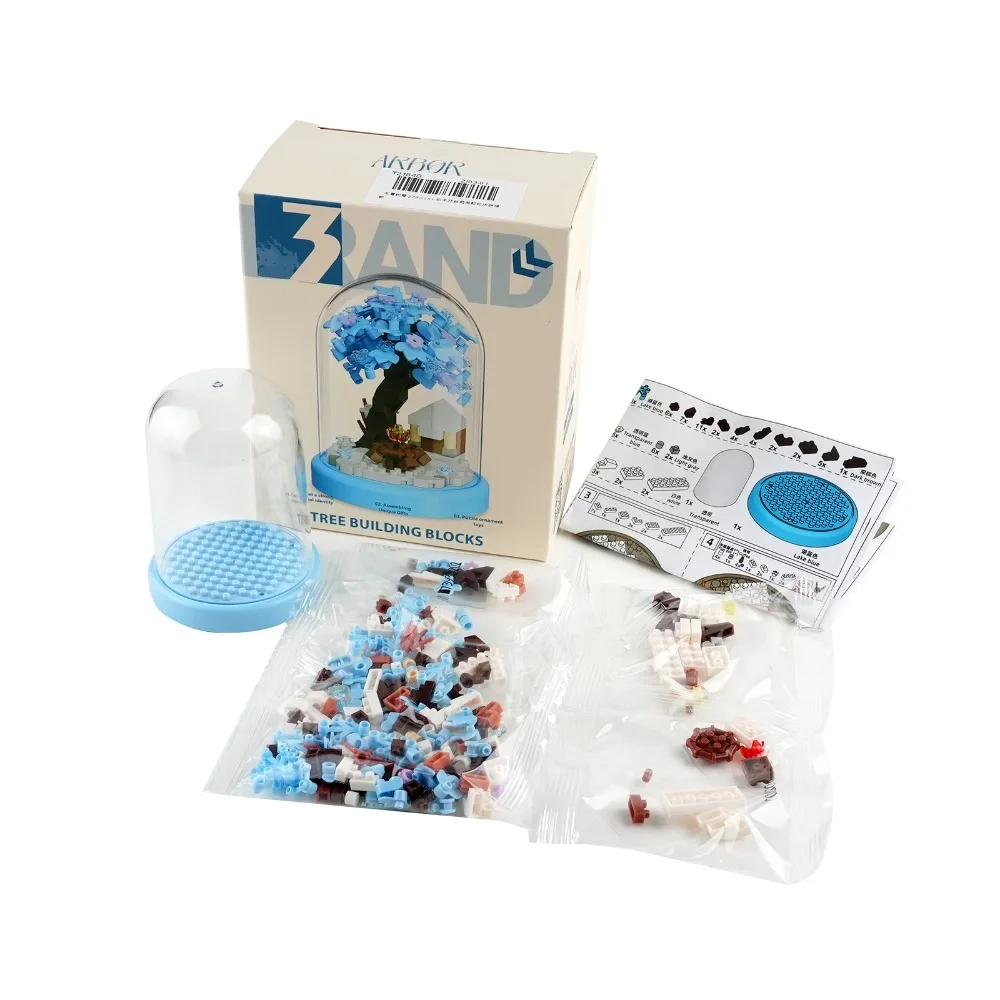 Winter Snow Tree House Building Set 278pcs Micro Particle Flower Pot Plant with Transparent Display Dome DIY Xmas Decor Gift