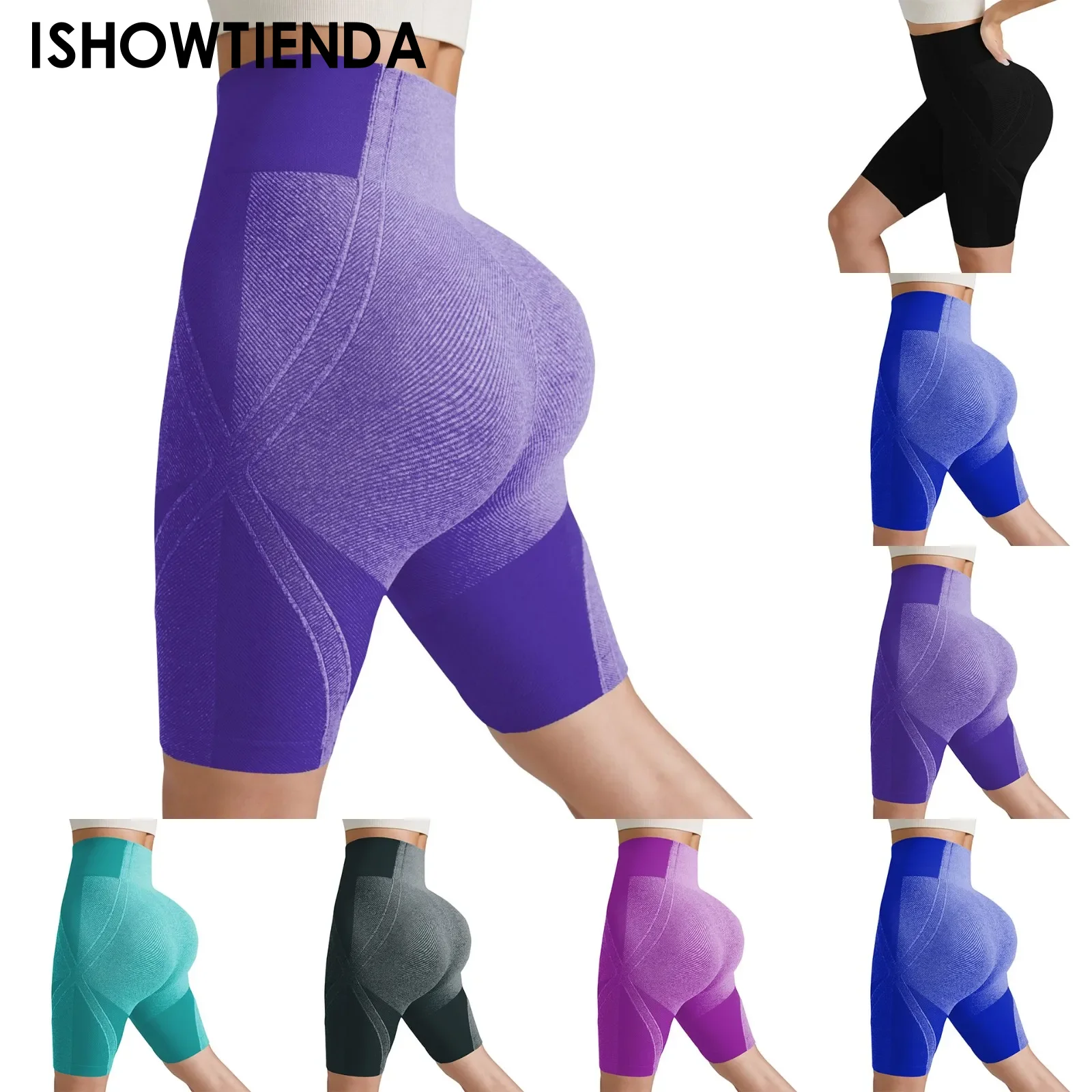 Women Elastic Yoga Shorts High Waist Tummy Control Ruched Booty Pants Seamless Butt Lifting Gym Workout Compression Tights