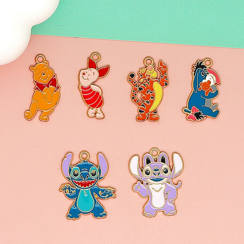 

10PCS Bear Tiger Stitching Alloy Enamel Pendant DIY Cartoon Character Animal Necklace Bracelet Earrings Keychain Accessories