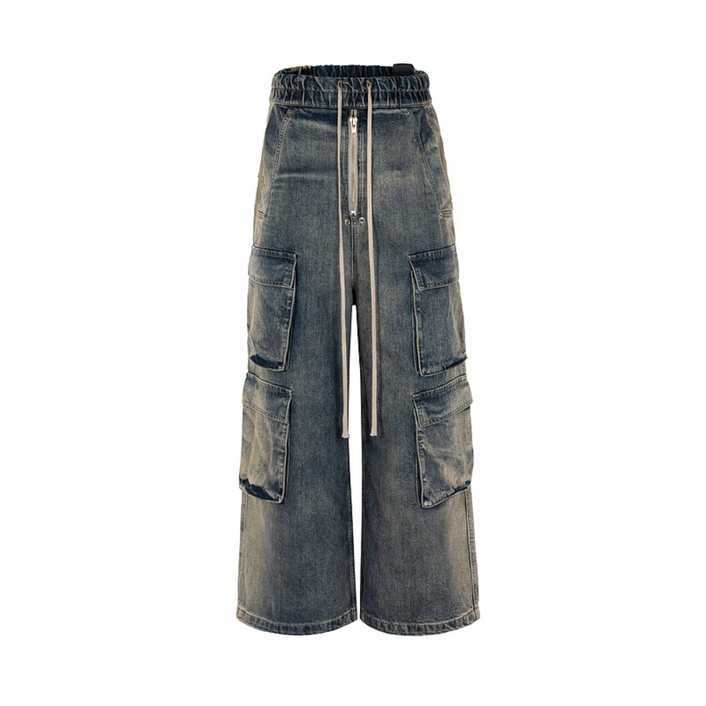 Männer lässig Cargo Denim Jeans Baumwolle Herren bekleidung beschichtet Herbst gerade lose High Street Blue Jeans Owens lange Hosen