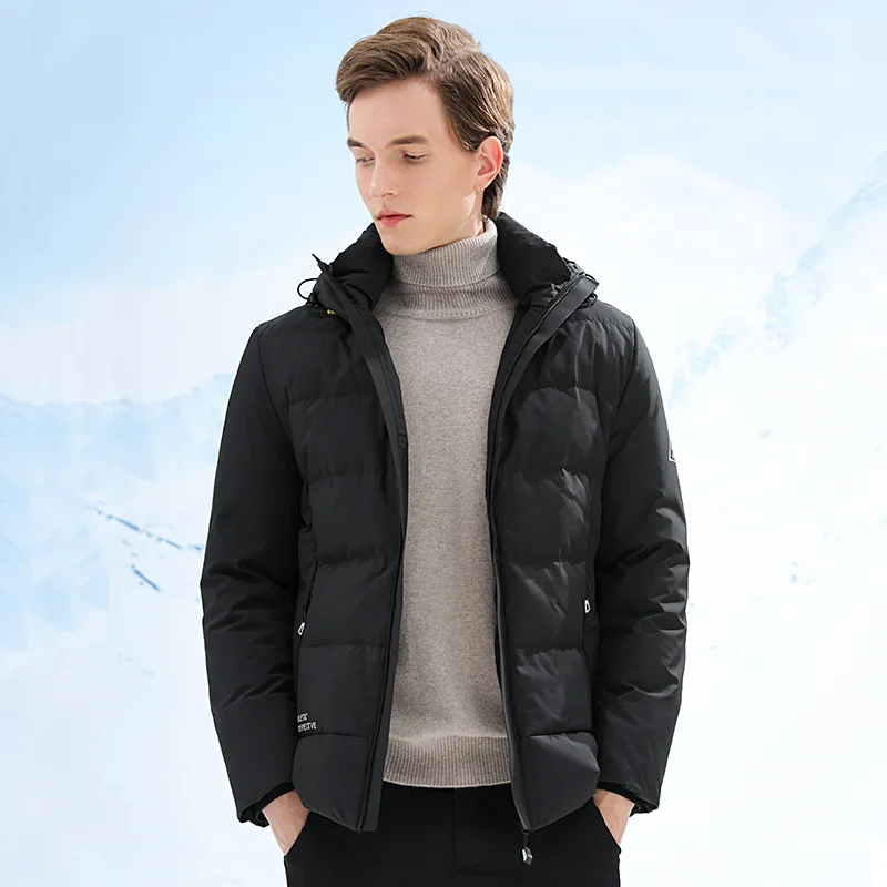 Fashion Short Down Jacket Young and Middle-Aged Men\'s Casual Hooded 90%White Duck Down 2020 Winter Trendy  Jacket Coat