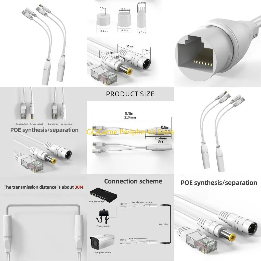 

U55B Ethernet Passive PoE Injector and Splitter with RJ45 DC5.5x2.1 mm Connectors For Networking Ethernet Power Extension