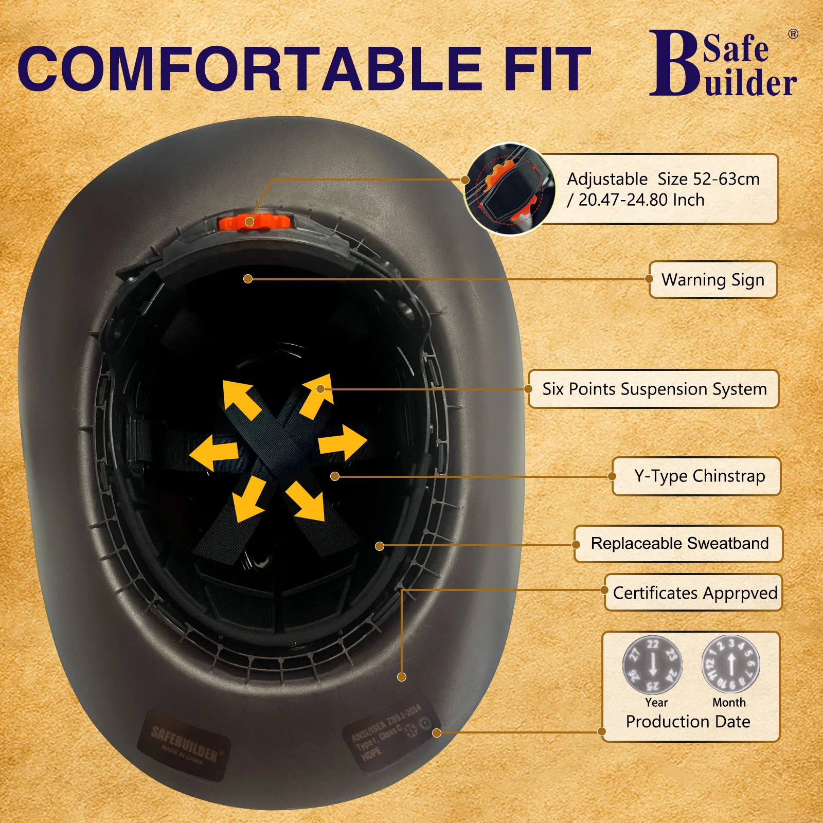 Capacete de segurança de cowboy ANSI Z89.1 Classe C com ventilação e aba completa para uso industrial de construção ao ar livre