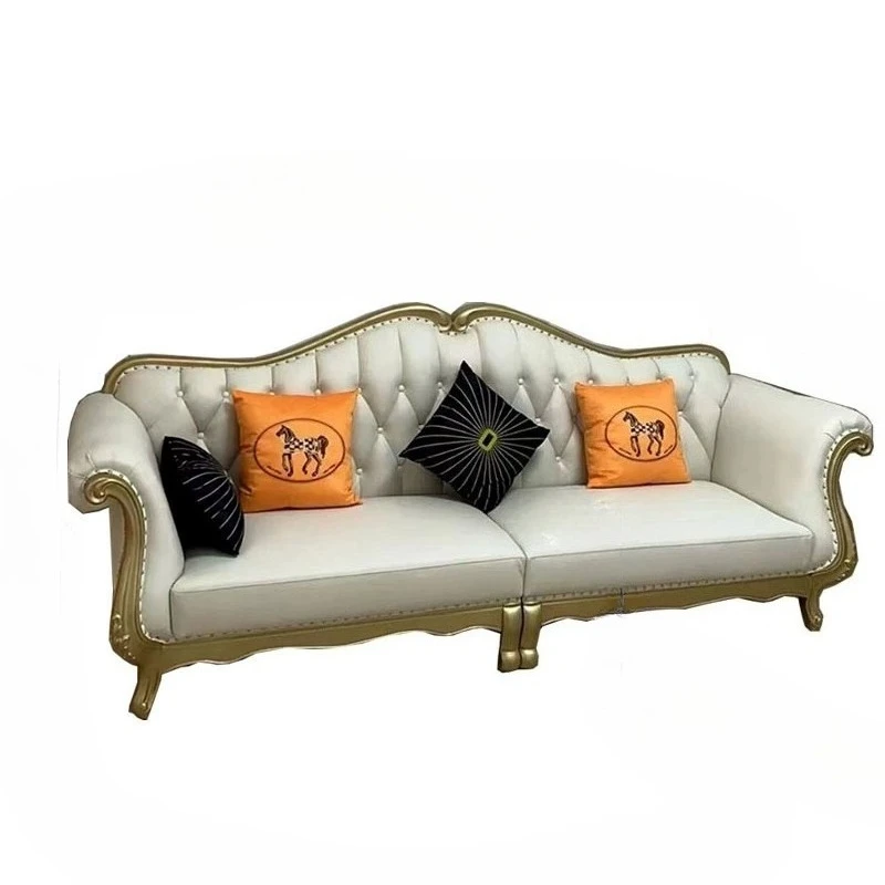 Premium American leather light luxury sofa high-end European living room solid wood furniture simple villa first layer cowhide