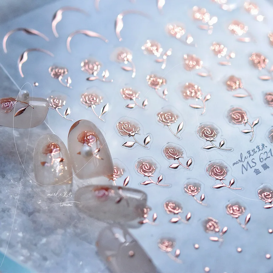1 Sheet Nail Stickers High Quality New Bronzing Rose Design Adhesive Gold Silver Sticker Nail Art Decoration MS-621