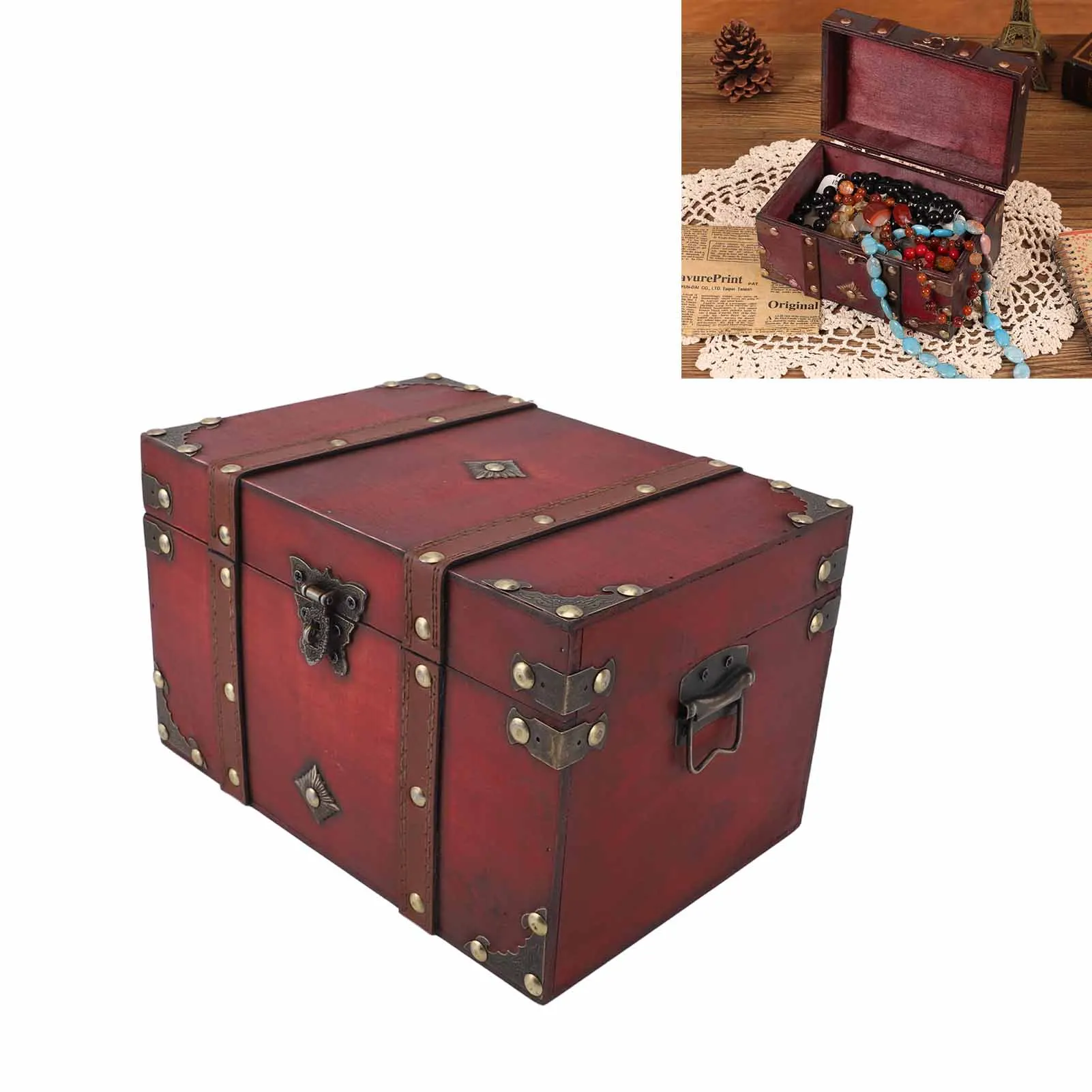 

Vintage Wooden Storage Box Antique Decorative Treasure Chest Box Large Exquisite Storage Container With Lock For Jewelry