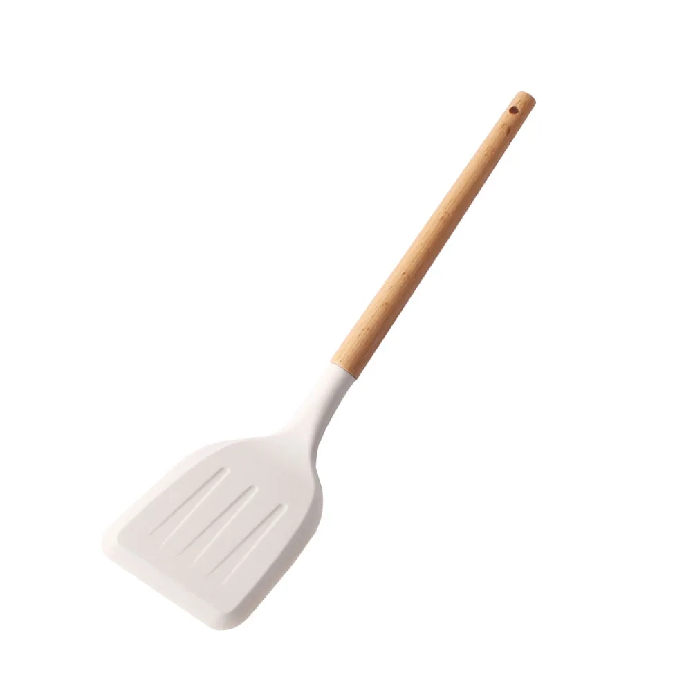 

Wooden H Silicone Spatula Cooking Shovel Kitchen Utensil White Color Easy Clean Long Lasting High Quality Low Price