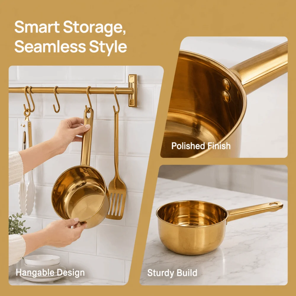 Practical Stainless Steel Water Ladle Gold with Hanging Hole Water Scoop Smooth Rivet Sturdy Ladle Scoop Home Kitchen