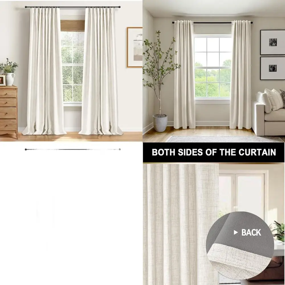 

Beige 50x96 Thermal Insulated Faux Linen Blackout Curtains, 2-Panel Set with Clips for Bedroom & Living Room