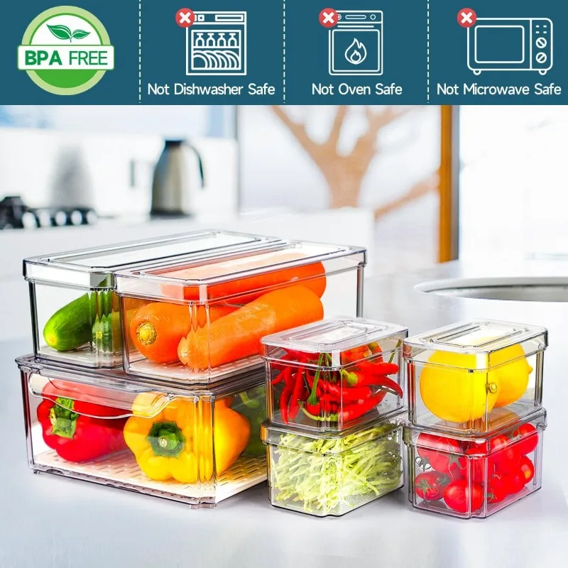 14 Pack Fridge Organizers and Storage - Refrigerator Organizer Bins with Lids, BPA-Free Fridge Organization, Fruit Storage