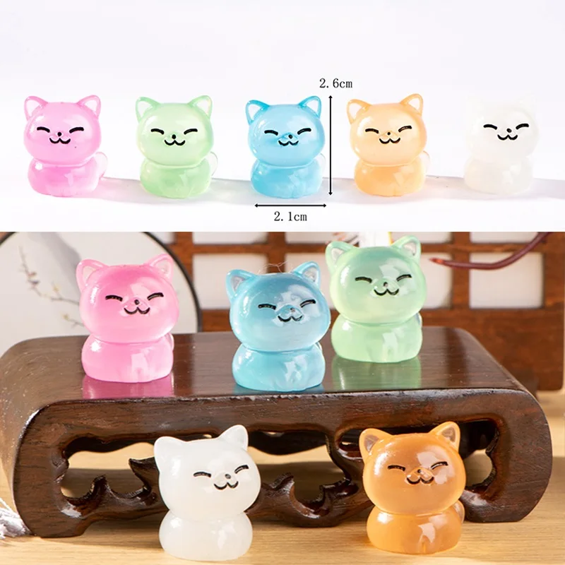 10Pcs Colorful Luminous Cat Micro Landscape Accessories Outdoor Miniature Decor Glow in Dark Cats DIY Fairy Garden Decoration