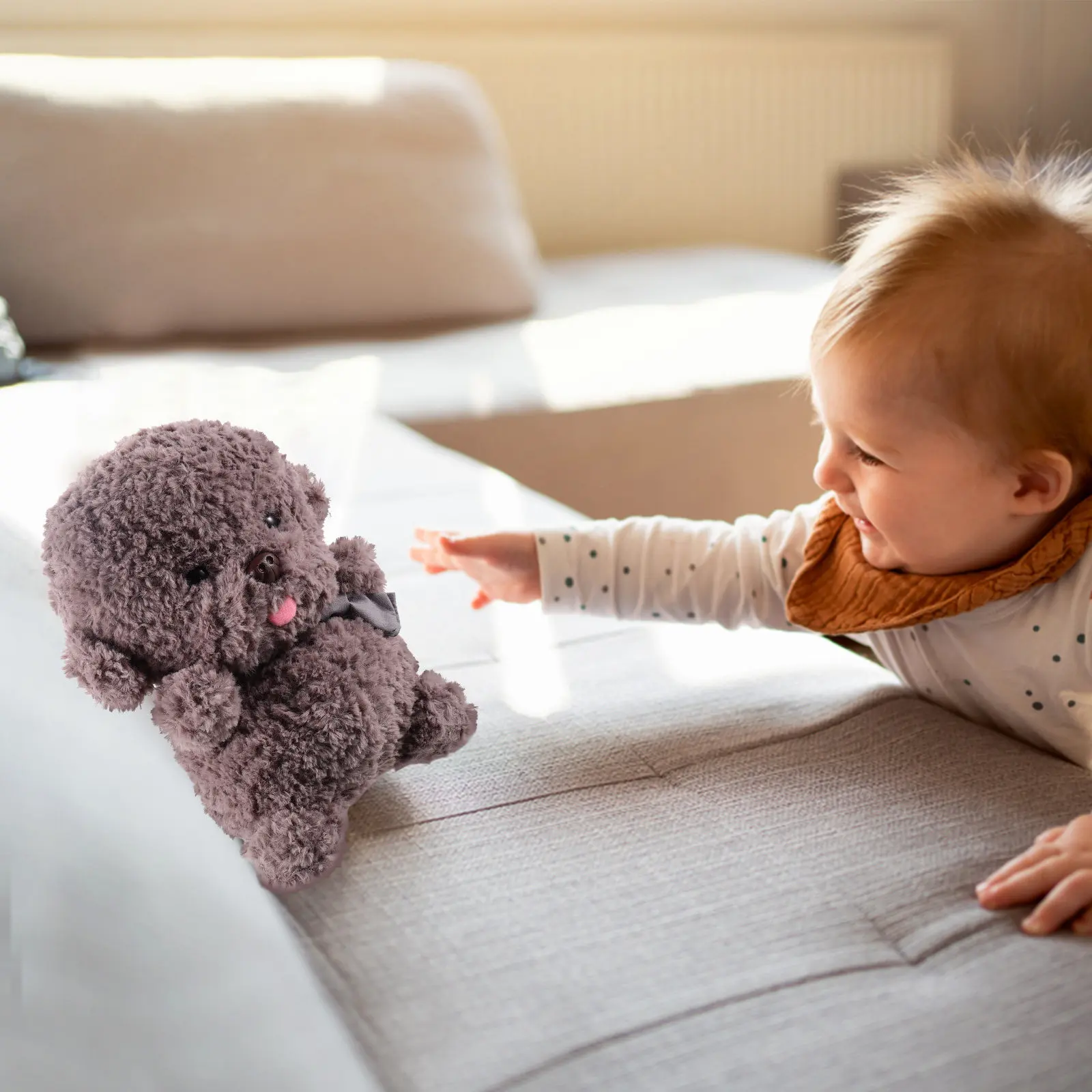 

Мягкая игрушка-щенок бишон серого цвета, реалистичная имитация собаки для сна, игр, декора дома, подарок на день рождения