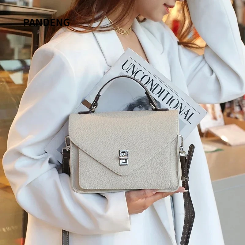 Women Natural Cow Genuine Leather Shoulder Bag Female Large Capacity Casual Crossbody Bag Lady Cowhide Fashion Commuting Handbag