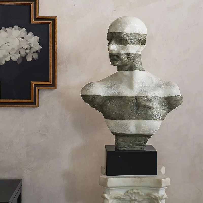 Portrait Sculpture Art Ornament Resin Roman Column Decorative Base
