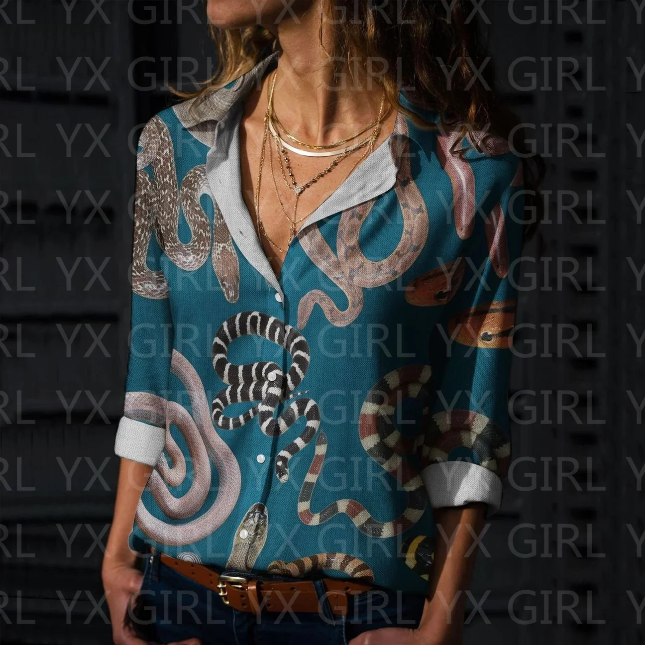 Women's Snake Printed Casual Shirt 3D Printed Button-down Shirt Casual Unique Streewear 7 style