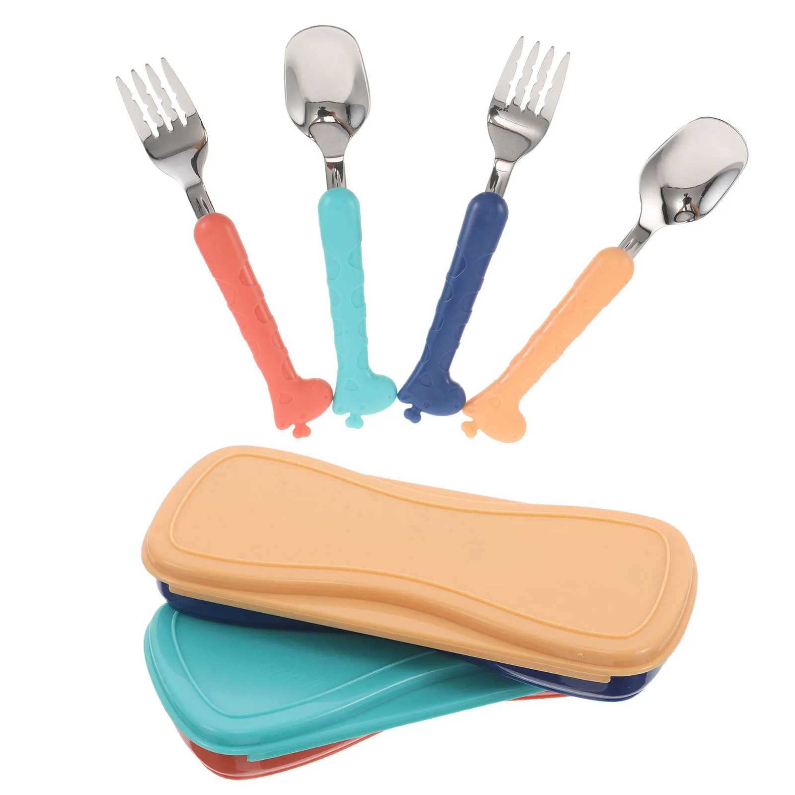 1 مجموعة أطفال أواني الفولاذ المقاوم للصدأ مجموعة طفل شوكة ملعقة مقابض مريحة المحمولة حقيبة سفر صندوق أدوات المائدة للأطفال #1