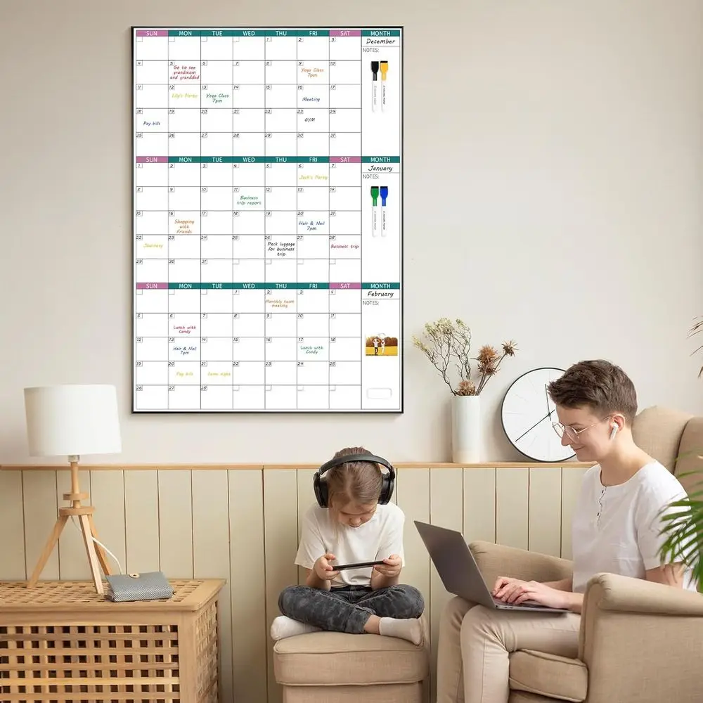 تقويم السبورة البيضاء المغناطيسية لمدة 3 أشهر، 39 × 28 بوصة، مؤطر أسود، مثالي للمنزل والمكتب والمدرسة