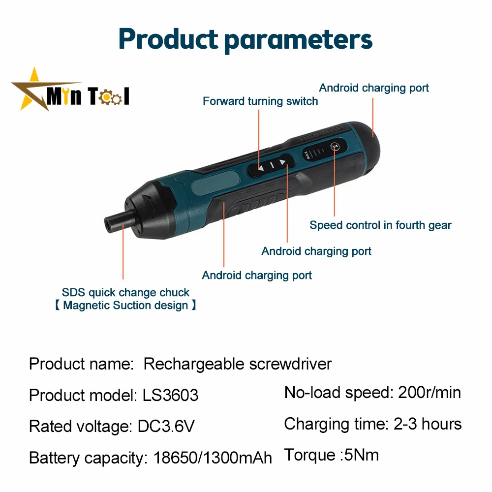 Chave de fenda elétrica sem fio, recarregável, bateria 1300mAh, broca, mini torque, ferramentas elétricas de ajuste, luz LED, reparação ferramenta