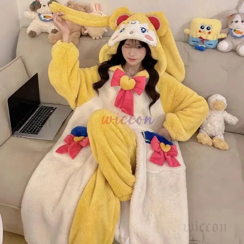 DY20Anime Guardian Sailor Tsukino Usagi Cosplay camisón disfraz Miiku pijamas Coral polar lindo pijama cálido de dibujos animados hogar Set25