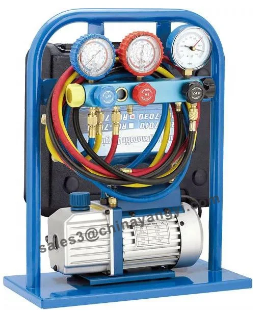 HVAC Refrigerant Charging Recovery Station With 5-Valve Manifold Gauge for Car Air Condition Repair