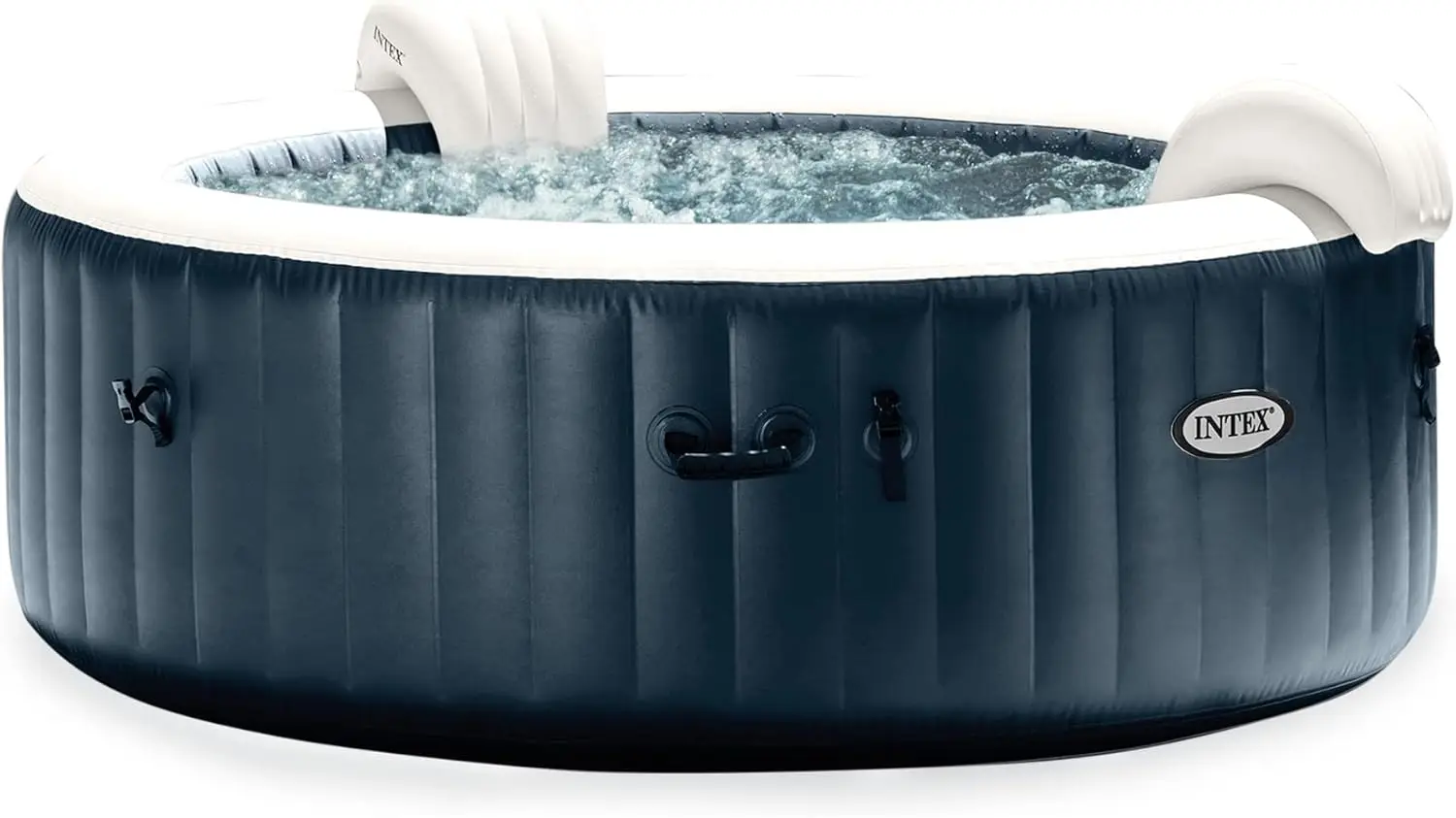 Purespa Plus 6 Person Portable Durable Inflatable Hot Tub Bubble Jet Spa With Tablet And Mobile Pe Tray Accessory, Cobalt Blue