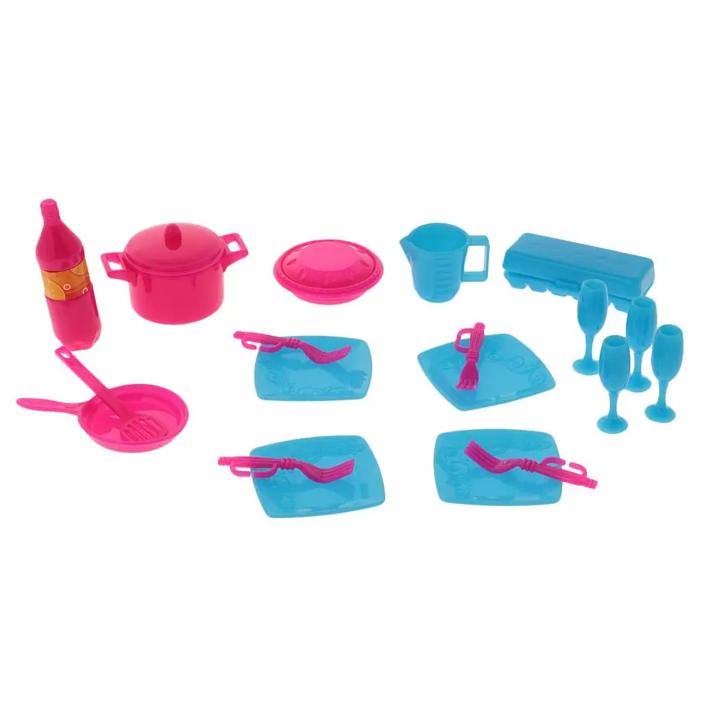 18Pcs/Set Mini Plastic Tableware Dinnerware Dishes Cups Cutlery for Dolls Accessories Kids Gifts Play House Toys