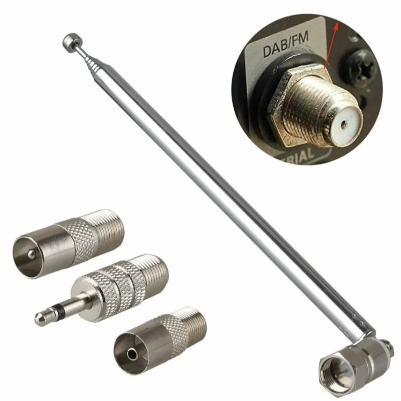 

1set Telescopic DAB FM Radio Aerial Adapter HiFi AV Receiver Mini System Aerial Antenna Length 750mm 7 Sections Universal