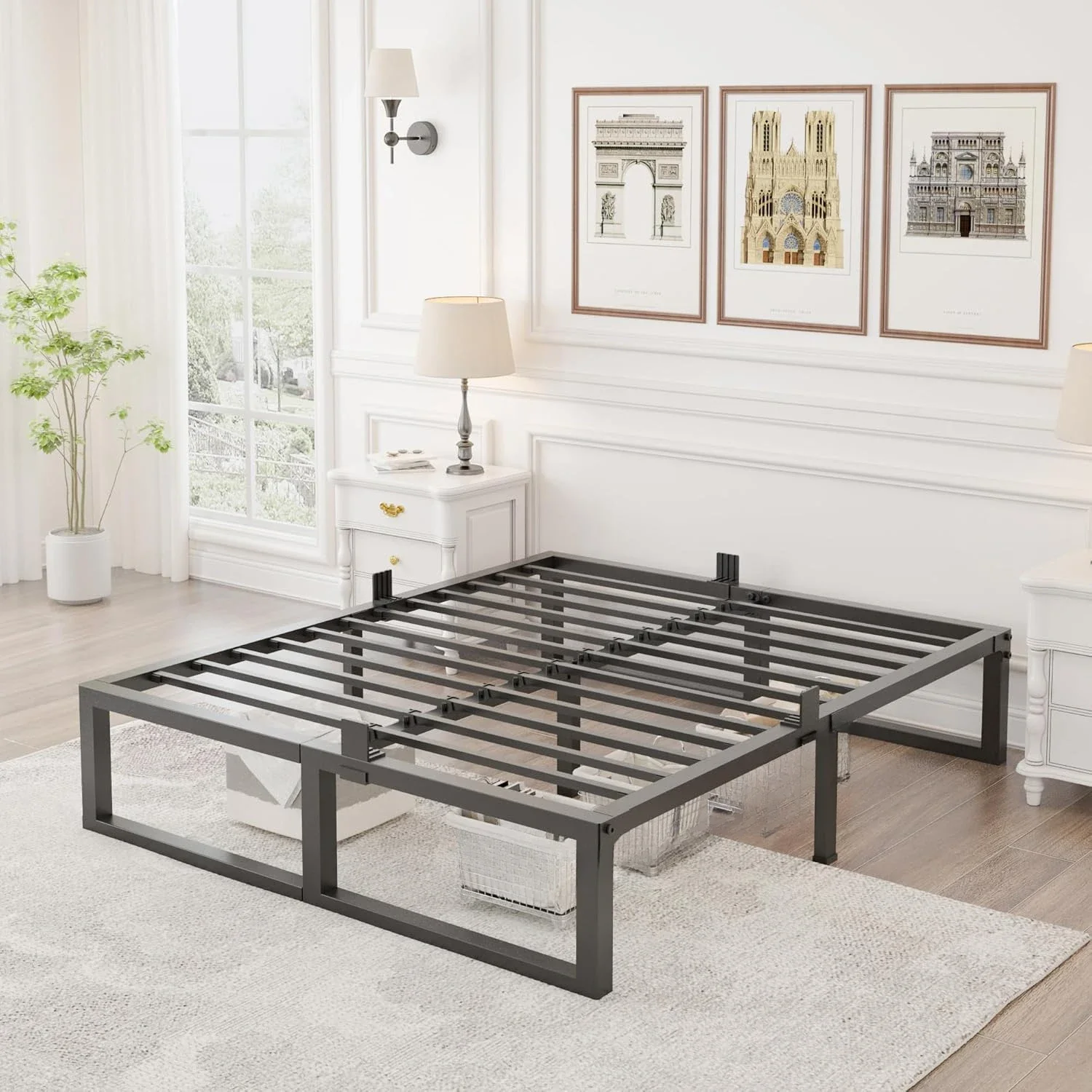 Bed Frame,3500 lbs Heavy Duty Metal Platform, Steel Slats Support/No Box Spring Needed/Noise Free/Non-Slip/Easy Assembly