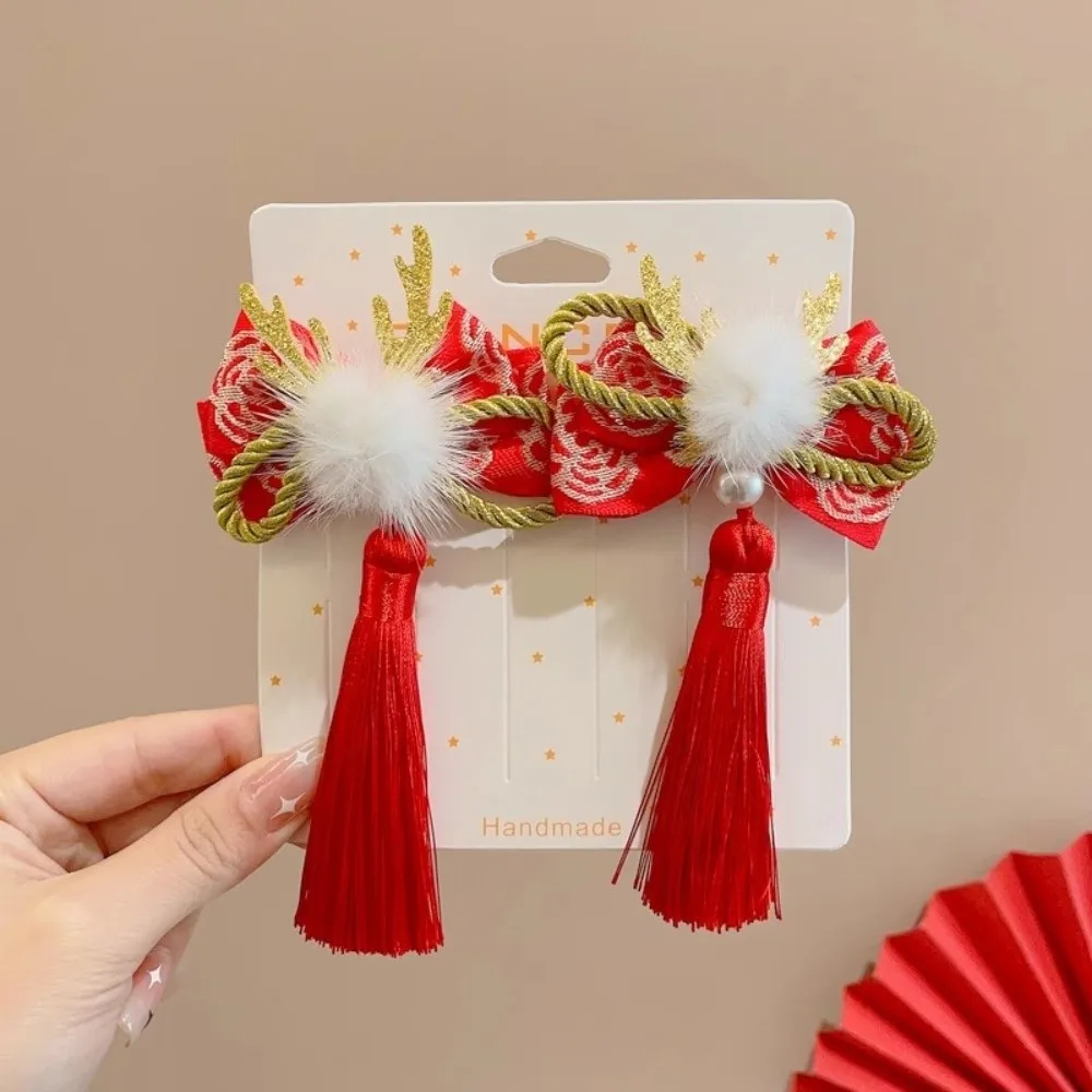 

Cloth Chinese Tassel Fan Hairpin Bow Tassels Japanese Kimono Headwear Kimono Hair Clip Flower New Year Bow Hairpin