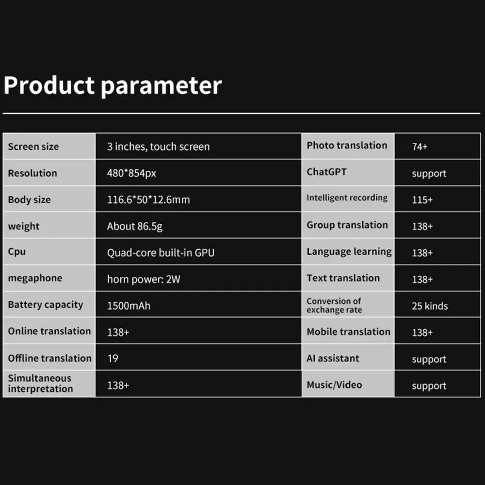 Portable Voice Translator S80 PRO Offline Voice Photo Intelligent Translate 138 Languages ChatGPT Smart Translation Device